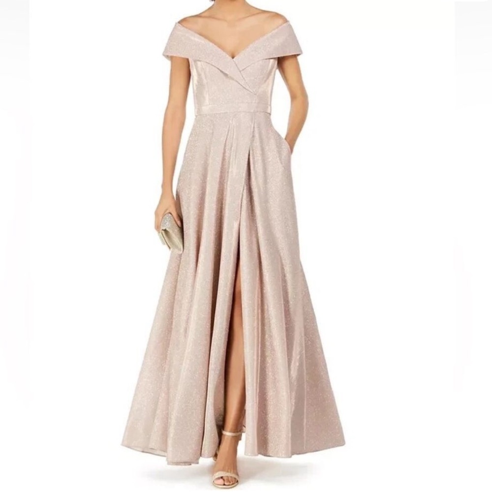 Xscape Rose Gold Off the Shoulder, Sweetheart Neck Wrap  Formal Dress NWT Petite